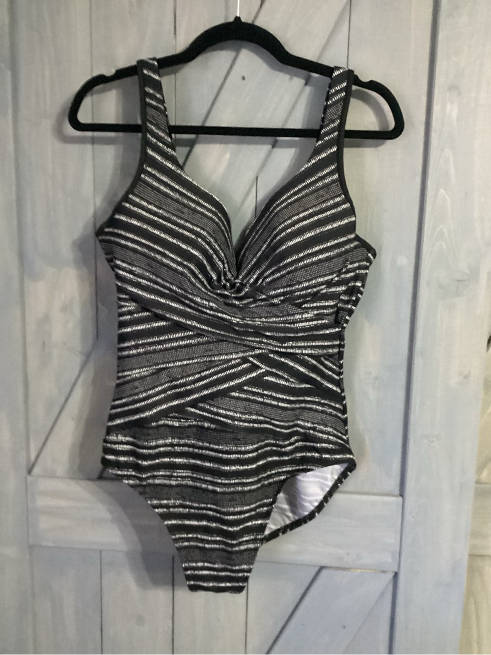 Miraclesuit Black and White Striped Twist-Front One-Piece Swimsuit